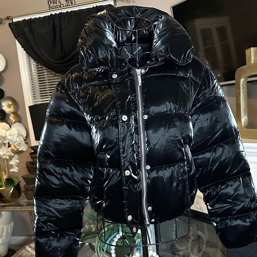 BCBGMaxAzria Shiny Black Puffer Jacket - Picture 3 of 6
